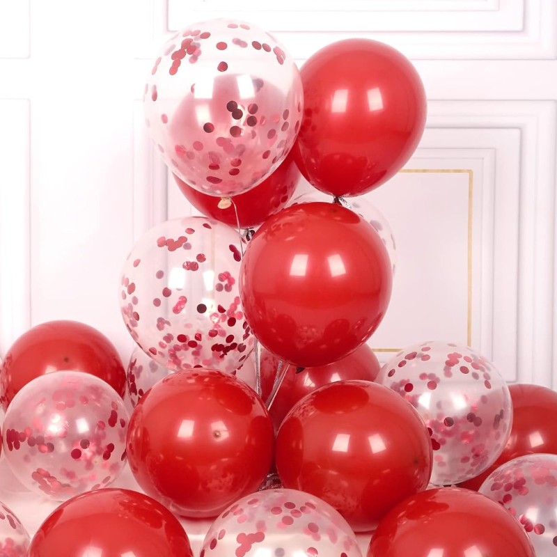 Balony z Czerwonym konfetti lateksowe 12 cali 30 cm