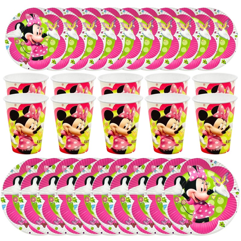 Myszka Minnie Zestaw talerzyki kubeczki trąbki papierowe 36 szt.