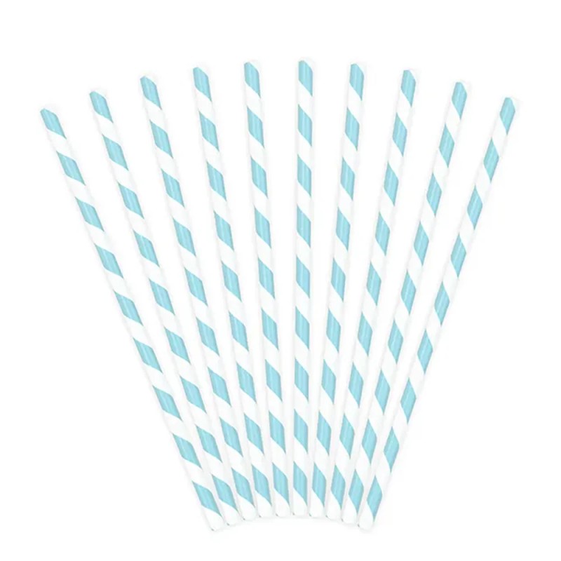 Słomki białe w błękitne paski 10szt.