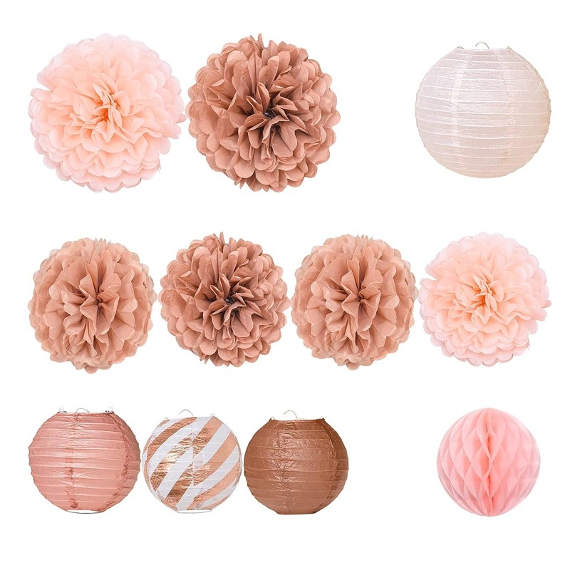 Girlanda dekoracyjna pompony lampiony rozety różowy Rose gold 11 szt.