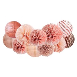 Girlanda dekoracyjna pompony lampiony rozety różowy Rose gold 11 szt.