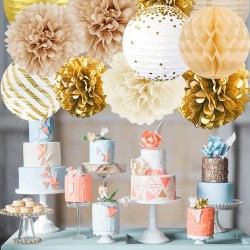 Girlanda dekoracyjna pompony rozety złoto biała 11 szt.