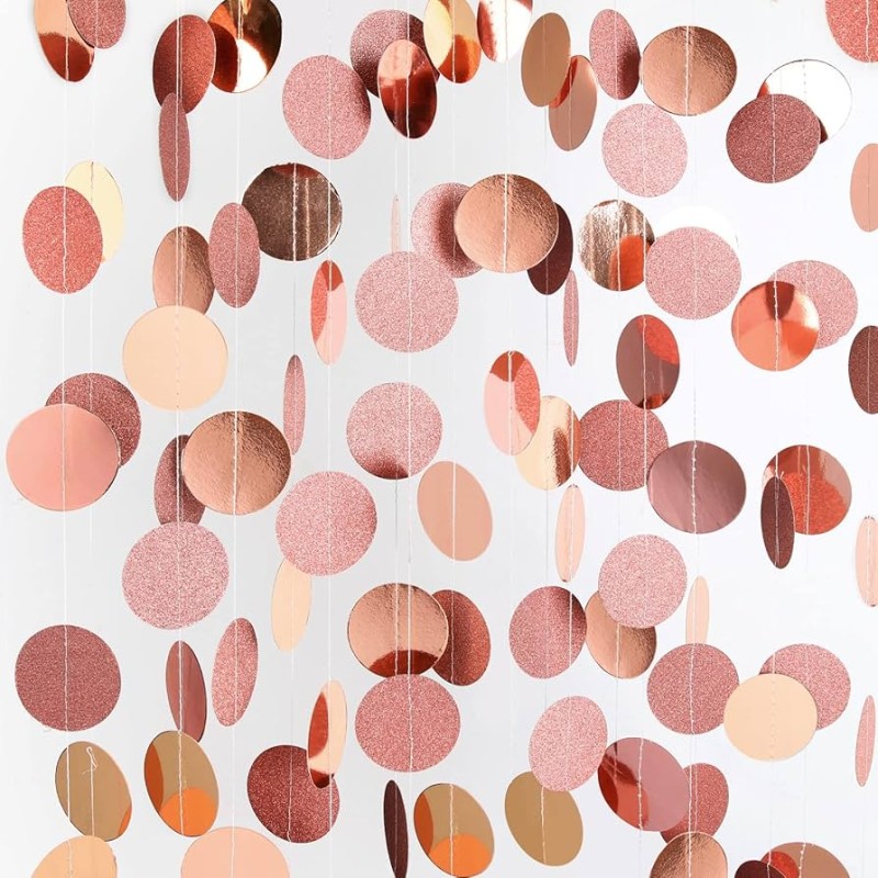 Girlanda 4m złoty róż papierowe kółka brokatowe konfetti Rose Gold 3D