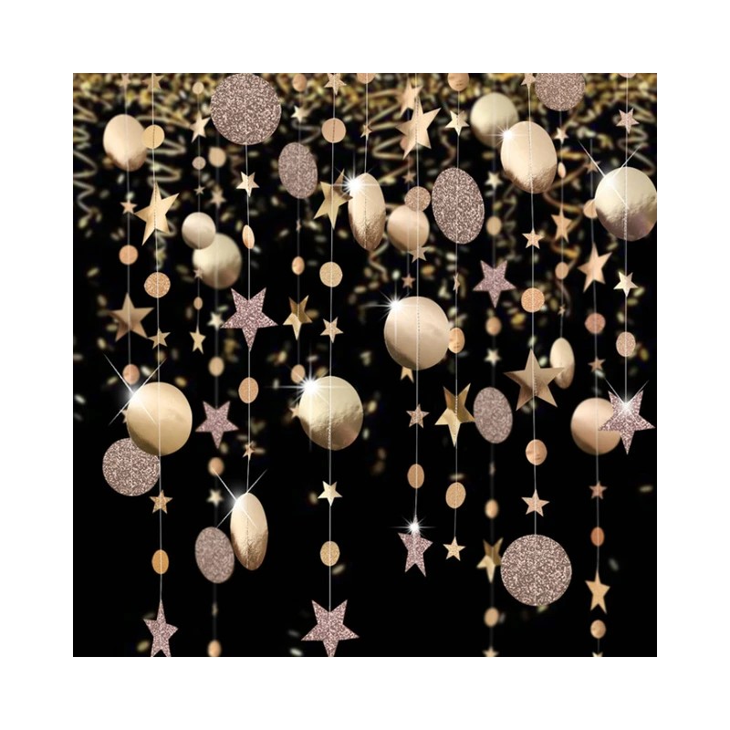 Girlanda 4m szampański róż papierowe kółka brokatowe konfetti dekoracja 3D