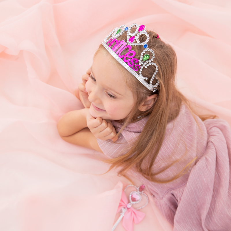 Korona Diadem Princess z Kamieniami Fuksja