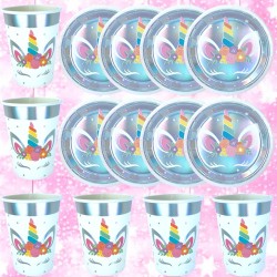 Zestaw kubeczki i talerzyki naczynia jednorazowe jednorożec