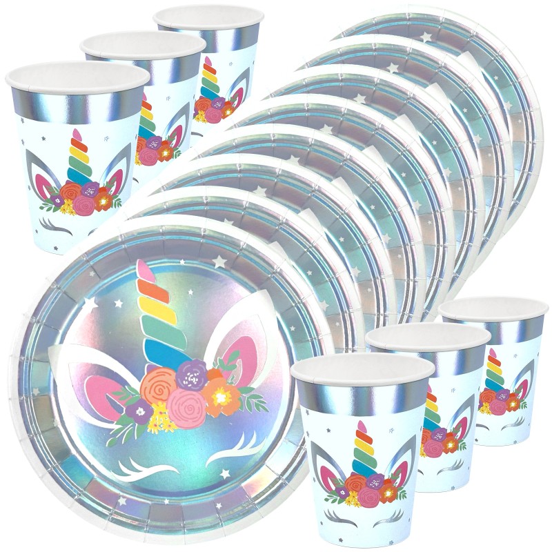 Zestaw kubeczki i talerzyki naczynia jednorazowe jednorożec