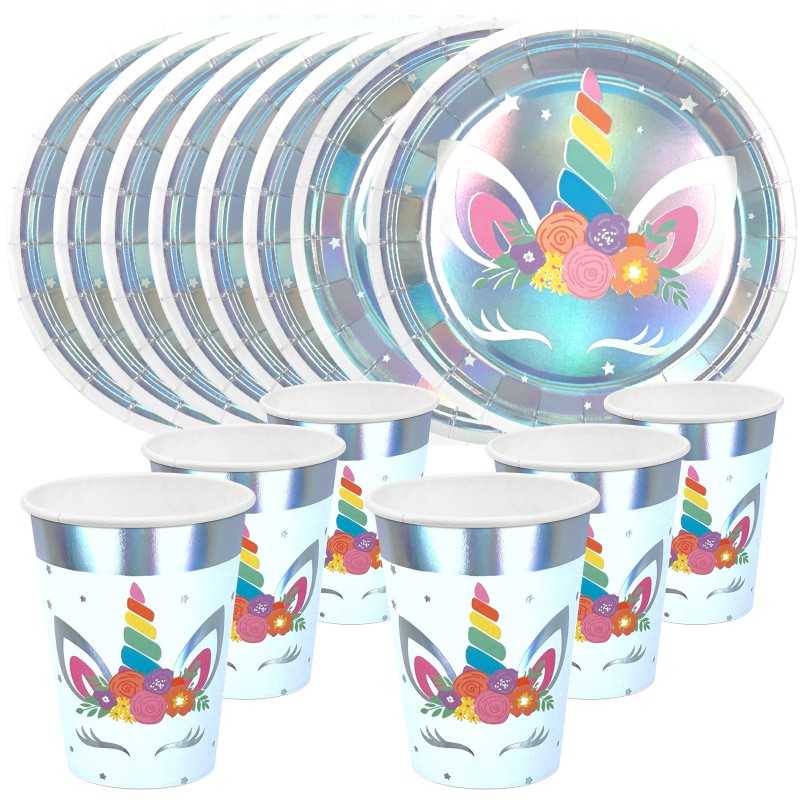 Zestaw kubeczki i talerzyki naczynia jednorazowe jednorożec