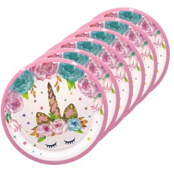 Talerzyki papierowe Jednorożec różowy 18 cm 6 szt.
