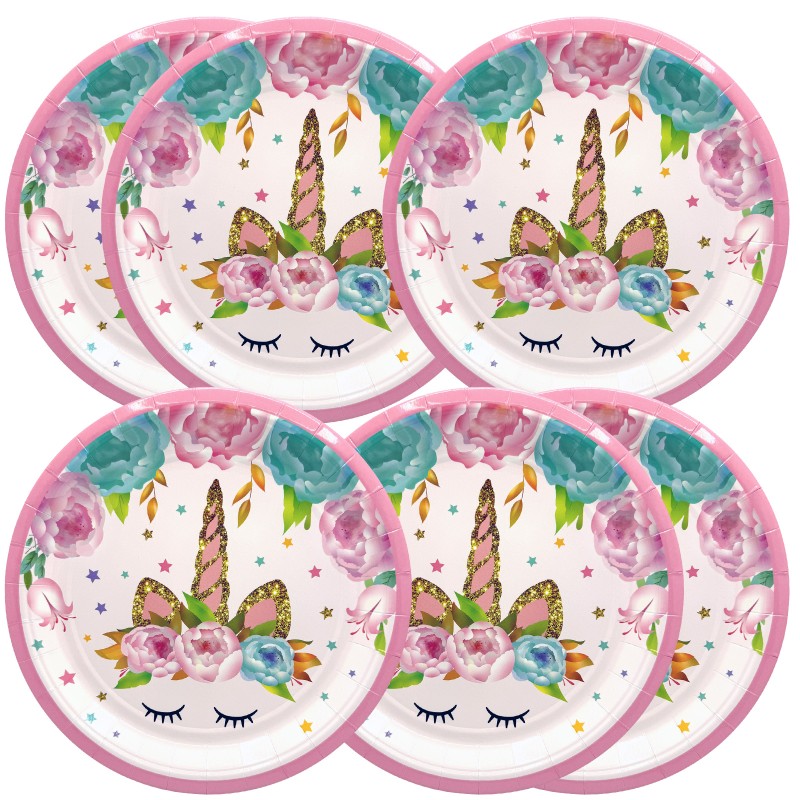 Talerzyki papierowe Jednorożec różowy 18 cm 6 szt.