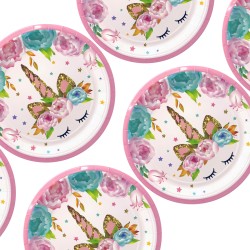 Talerzyki papierowe Jednorożec różowy 18 cm 6 szt.