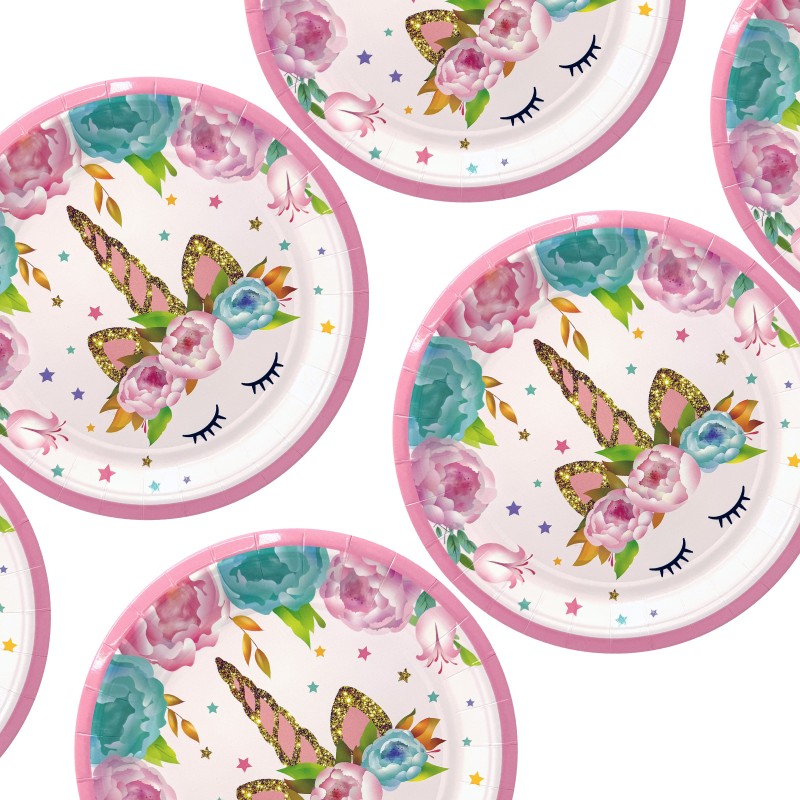 Talerzyki papierowe Jednorożec różowy 18 cm 6 szt.