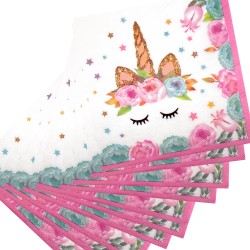 Serwetki Unicorn Jednorożec różowy kwiaty 12 szt.