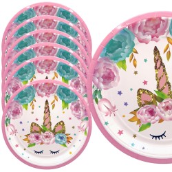 Zestaw kubeczki talerzyki papierowe jednorożec różowy 12 szt.