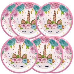 Zestaw kubeczki talerzyki papierowe jednorożec różowy 12 szt.