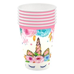 Zestaw kubeczki talerzyki papierowe jednorożec różowy 12 szt.