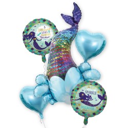 Zestaw balonów podwodny świat ogon syreny cekiny serca 5 szt