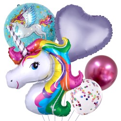 Zestaw balonów urodzinowych cyfra 80cm Jednorożec