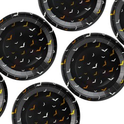 Talerzyki Halloween Nietoperze czarno złote papierowe 23 cm 6szt