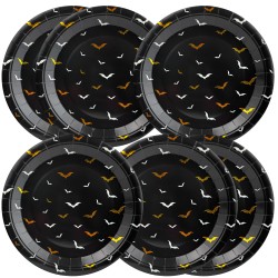 Talerzyki Halloween Nietoperze czarno złote papierowe 23 cm 6szt