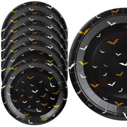 Talerzyki Halloween Nietoperze czarno złote papierowe 23 cm 6szt
