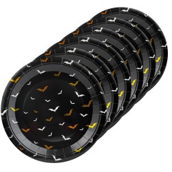 Talerzyki Halloween Nietoperze czarno złote papierowe 23 cm 6szt