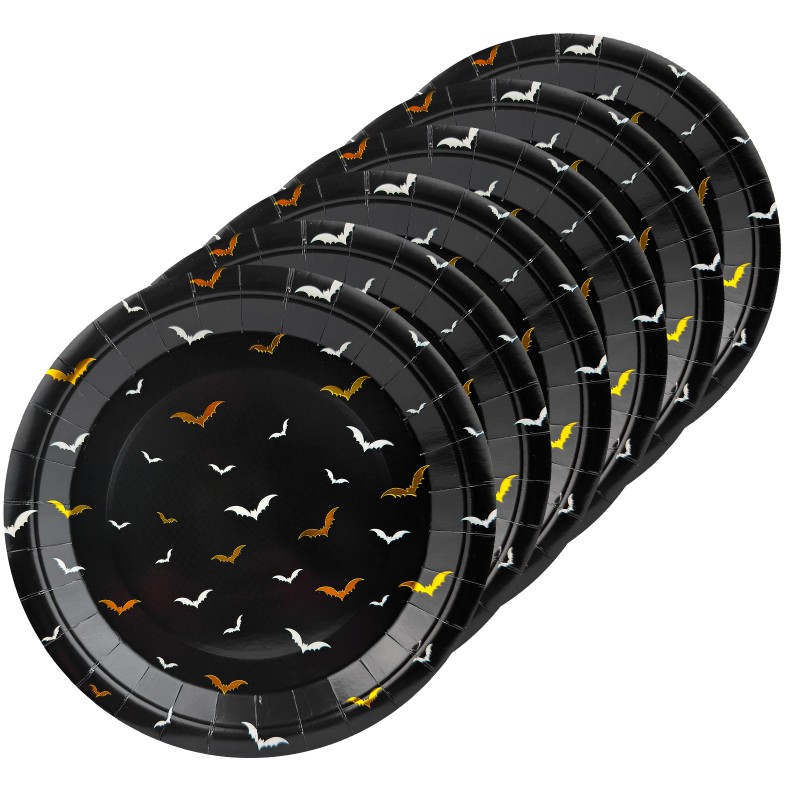 Talerzyki Halloween Nietoperze czarno złote papierowe 23 cm 6szt