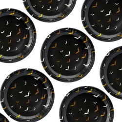Talerzyki Halloween Nietoperze czarno złote papierowe 18 cm 8szt