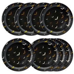 Talerzyki Halloween Nietoperze czarno złote papierowe 18 cm 8szt