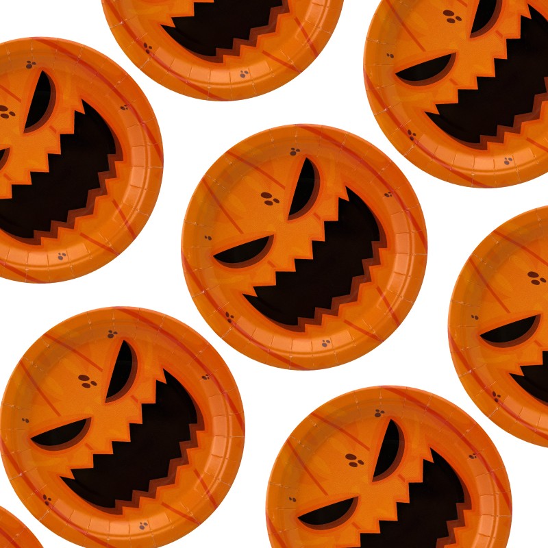 Talerzyki Halloween Dynia pomarańczowe papierowe 18 cm 8szt