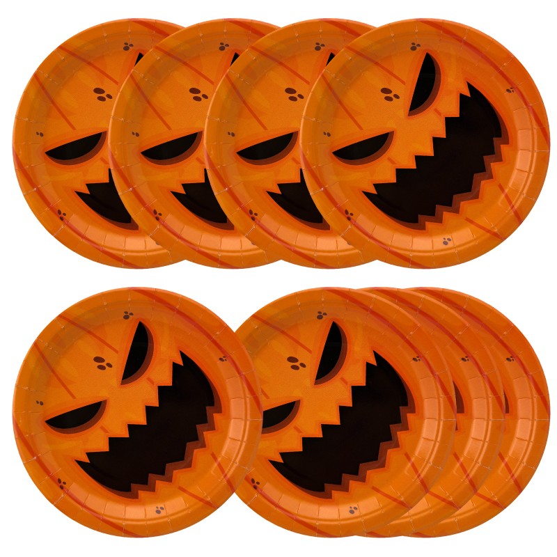 Talerzyki Halloween Dynia pomarańczowe papierowe 18 cm 8szt