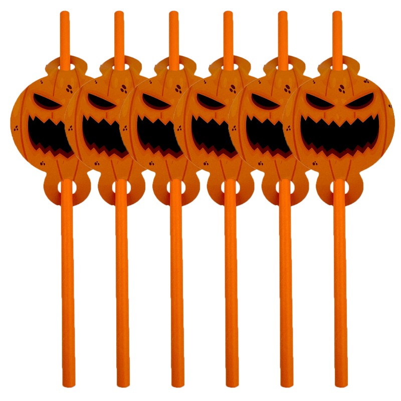 Słomki Halloween Dynia pomarańczowe papierowe 6szt