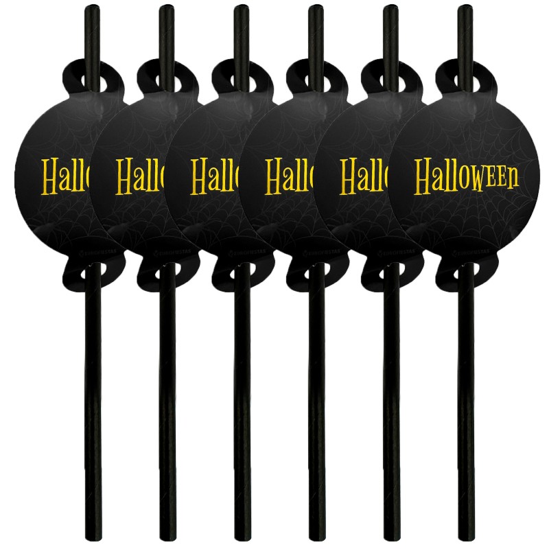 Słomki Napis Halloween Pająk Pajęczyna papierowe 6szt