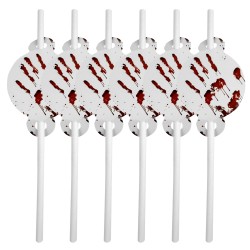 Słomki Krwawa Dłoń Halloween Krew papierowe 6szt