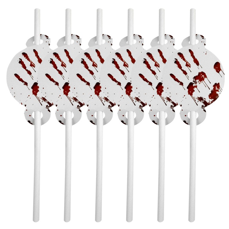 Słomki Krwawa Dłoń Halloween Krew papierowe 6szt