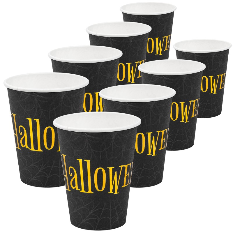 Kubeczki Napis Halloween Pająk Pajęczyna papierowe 8szt