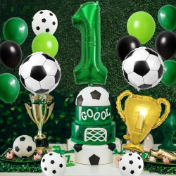 Zestaw balonów SPORT Piłka Nożna Puchar Cyfra 100cm + świeczka