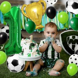 Zestaw balonów SPORT Piłka Nożna Puchar Cyfra 100cm + świeczka