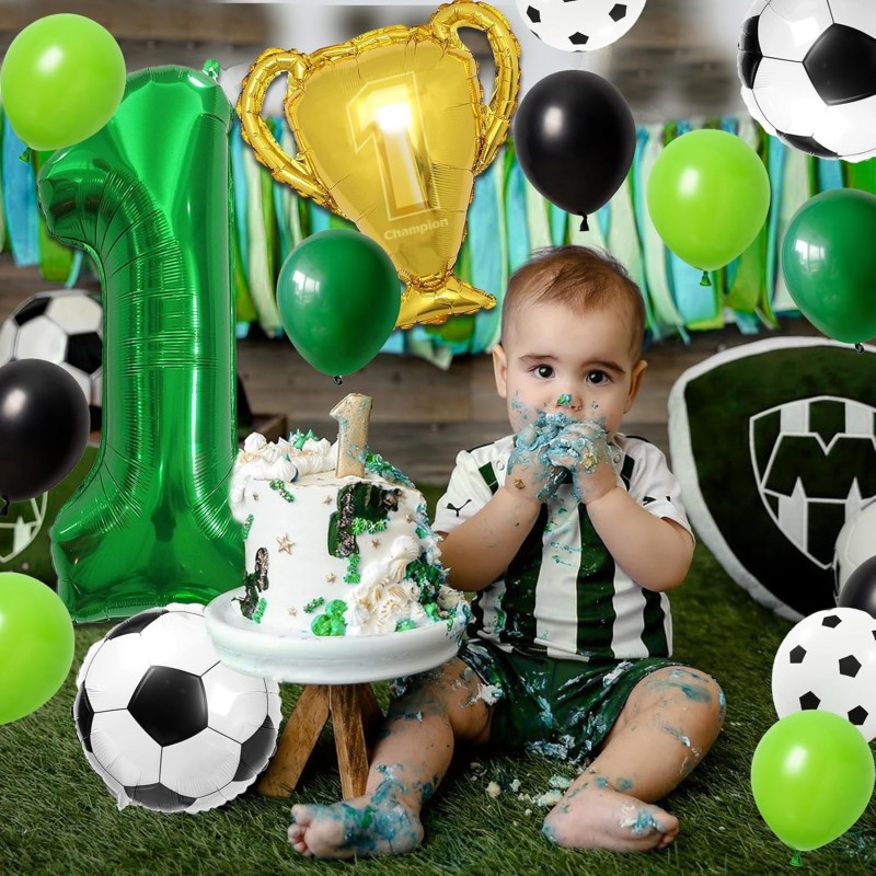 Zestaw balonów SPORT Piłka Nożna Puchar Cyfra 100cm + świeczka
