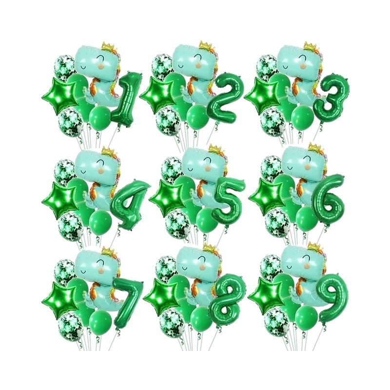 Zestaw balonów Dino Uśmiechnięty Dinozaur z cyfrą Smok