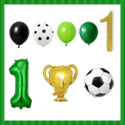 Zestaw balonów SPORT Piłka Nożna Puchar Cyfra 100cm + świeczka