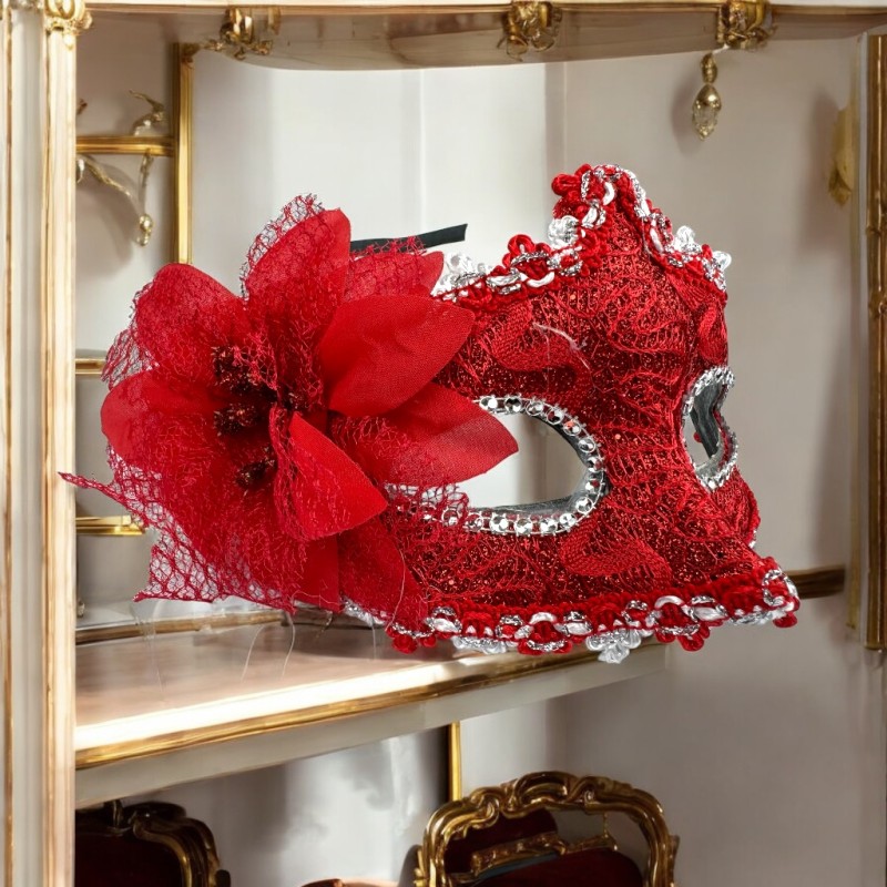 Koronkowa Maska Wenecka z Kwiatem Karnawał