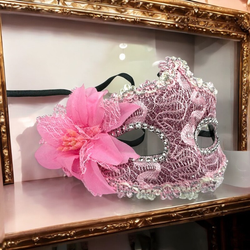 Koronkowa Maska Wenecka z Kwiatem Karnawał