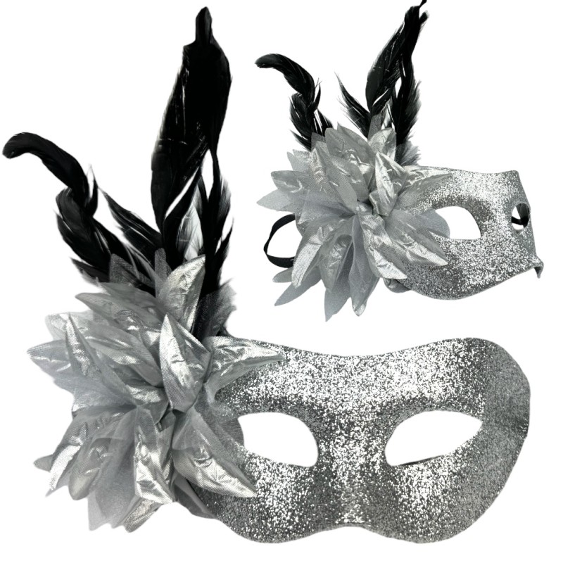 Maska Wenecka Karnawałowa z Brokatem i Piórami