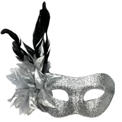 Maska Wenecka Karnawałowa z Brokatem i Piórami