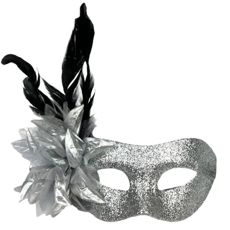 Maska Wenecka Karnawałowa z Brokatem i Piórami