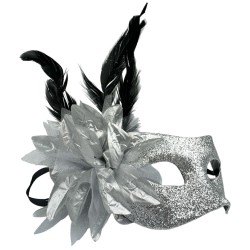 Maska Wenecka Karnawałowa z Brokatem i Piórami
