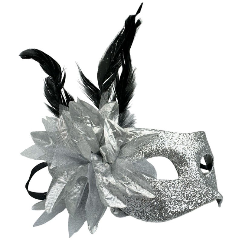 Maska Wenecka Karnawałowa z Brokatem i Piórami