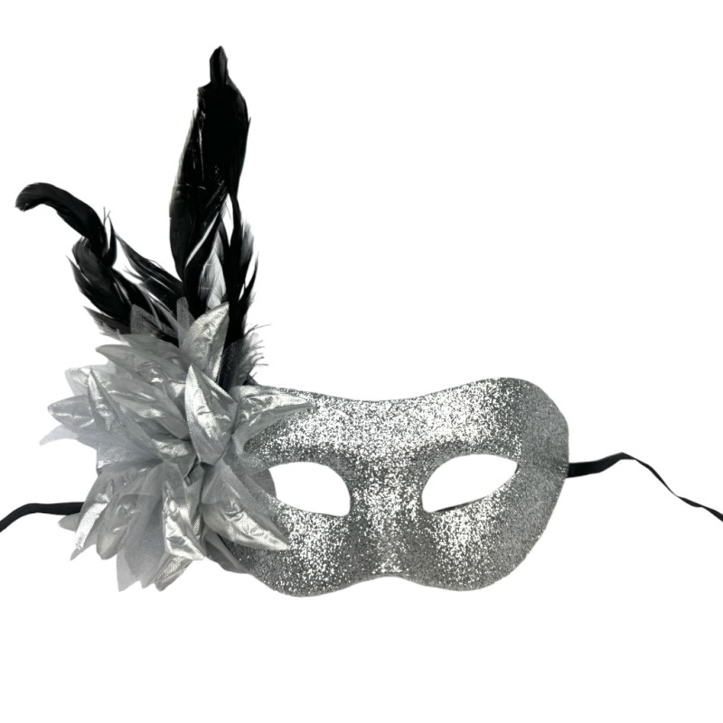 Maska Wenecka Karnawałowa z Brokatem i Piórami