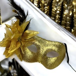 Maska Wenecka Karnawałowa z Brokatem i Piórami